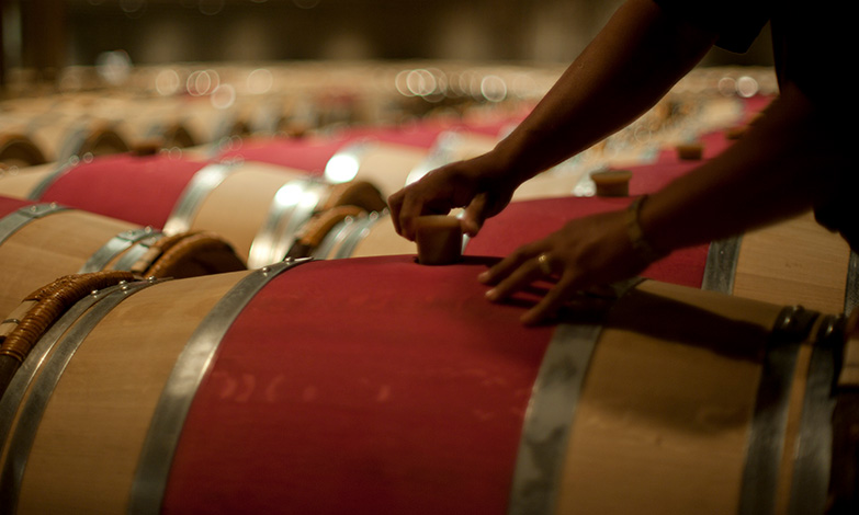 Hand preparing a barrel in the Grand Chai